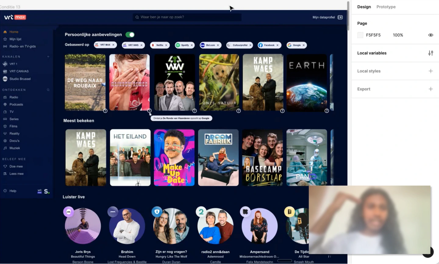 An expert walkthrough on screen share: the home screen with its recommendation tooltip open, the specialist's camera in the corner.
